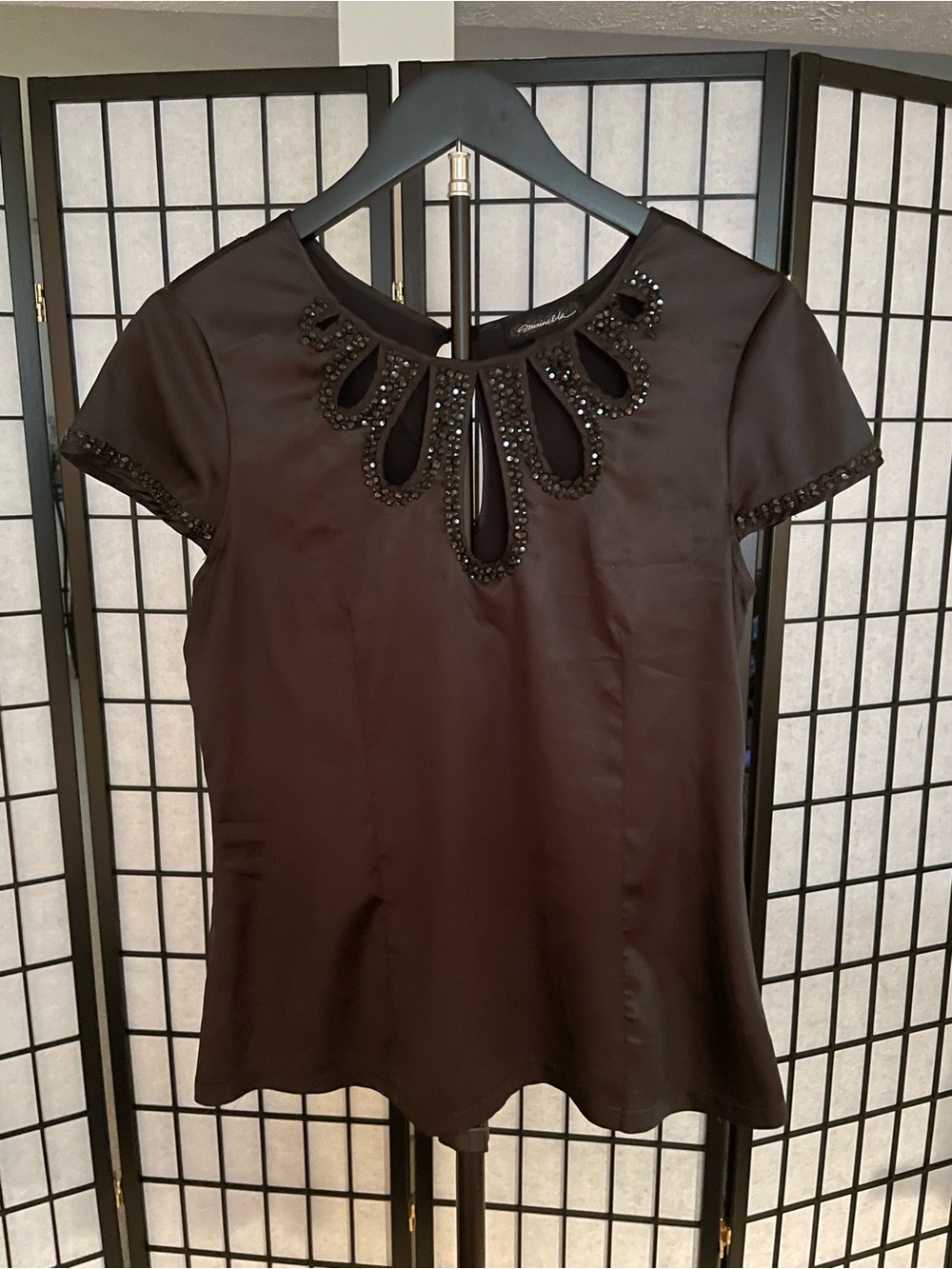 Maurices Black Beaded Cutout Short-Sleeve Blouse